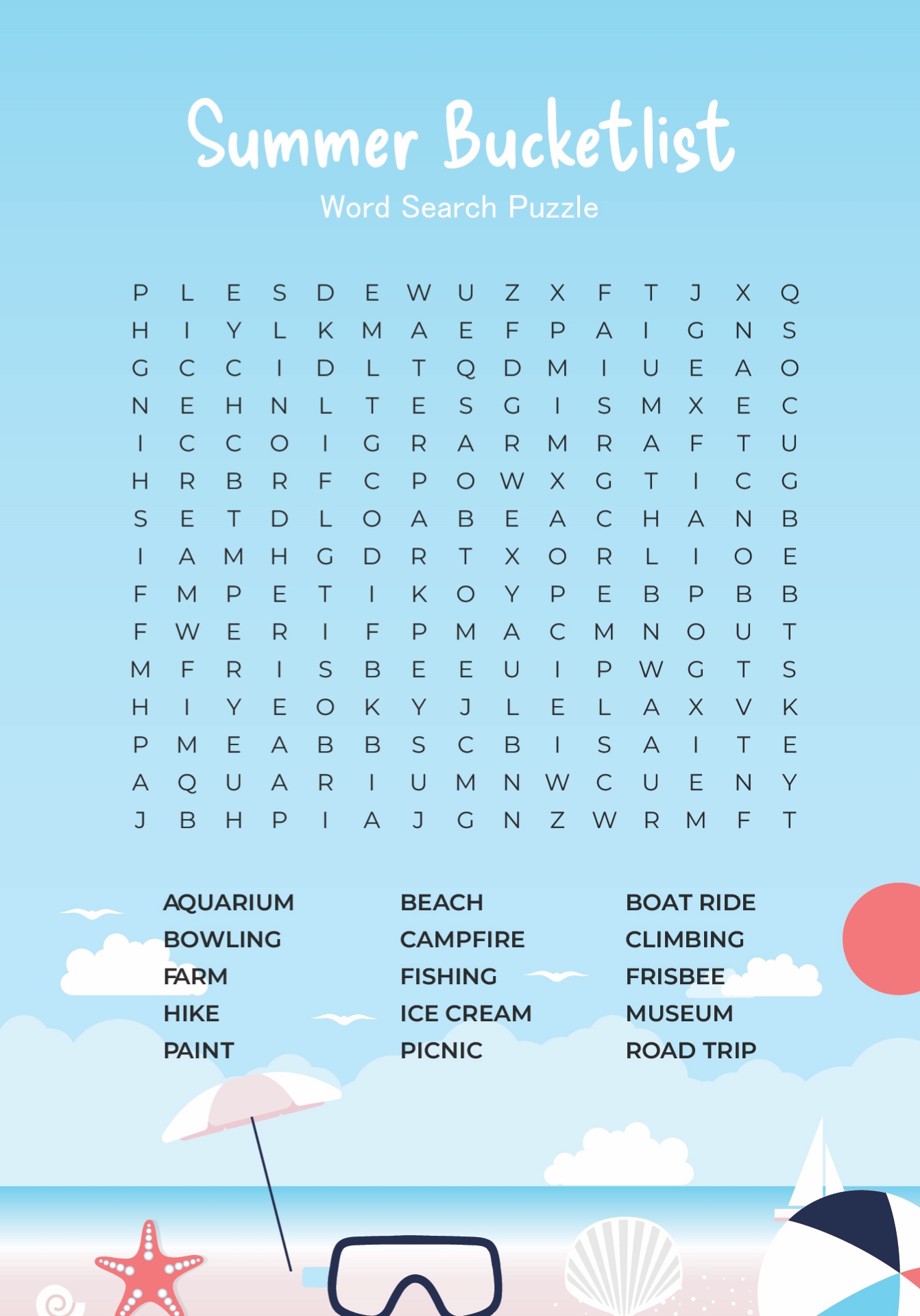 Summer Word Search First Grade