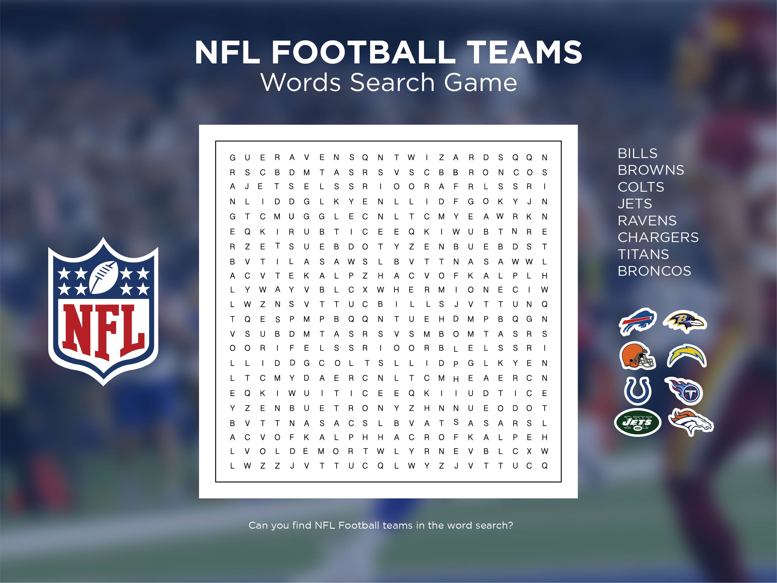 NFL Football Word Search Printable