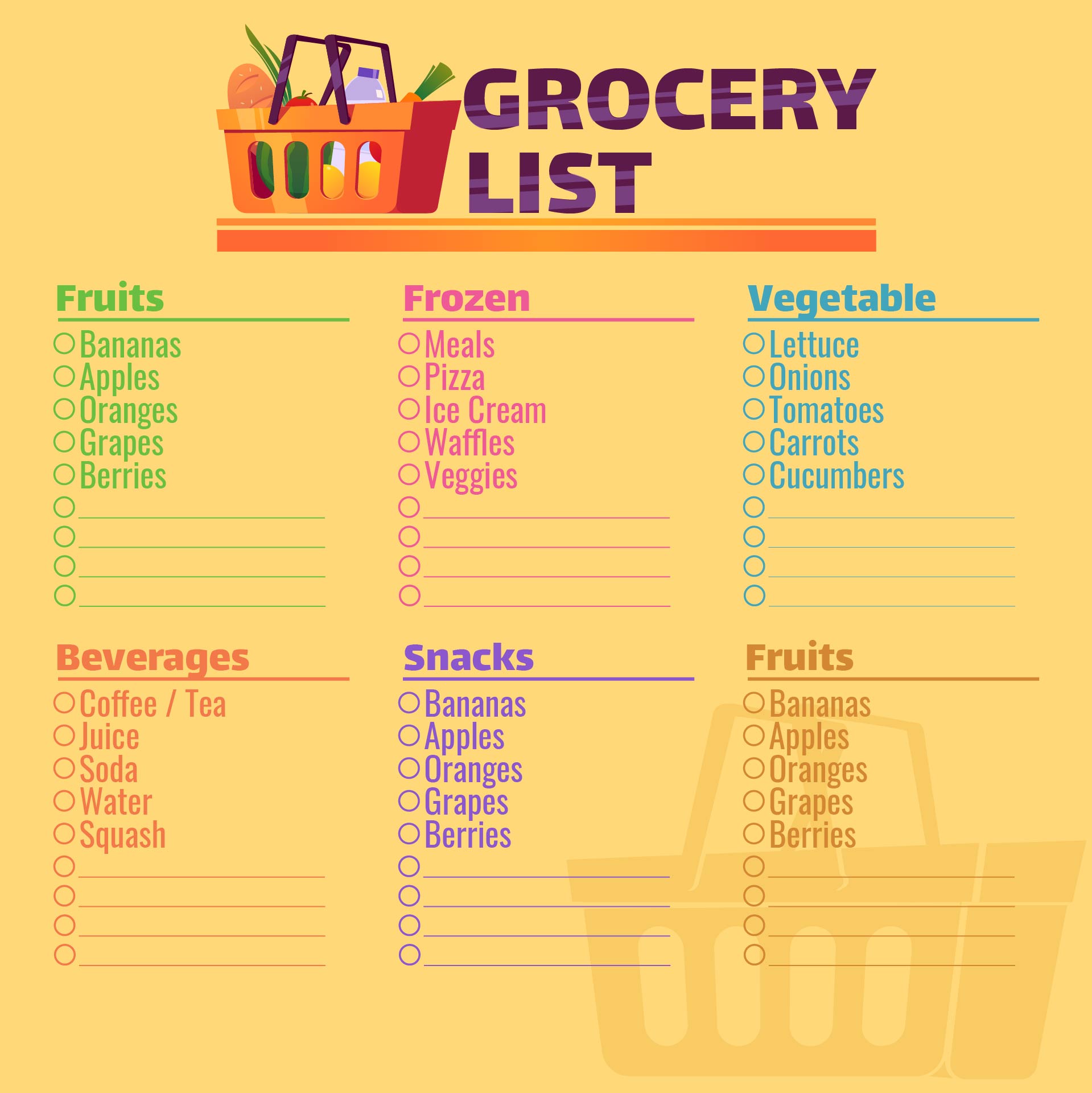 Grocery Store Shopping List Template
