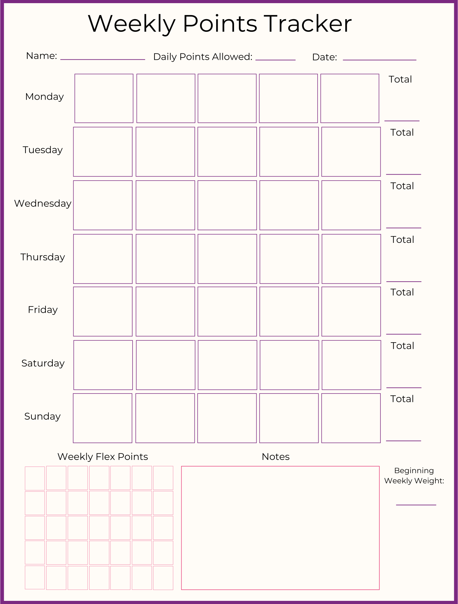 Weight Watchers Printable Sheets