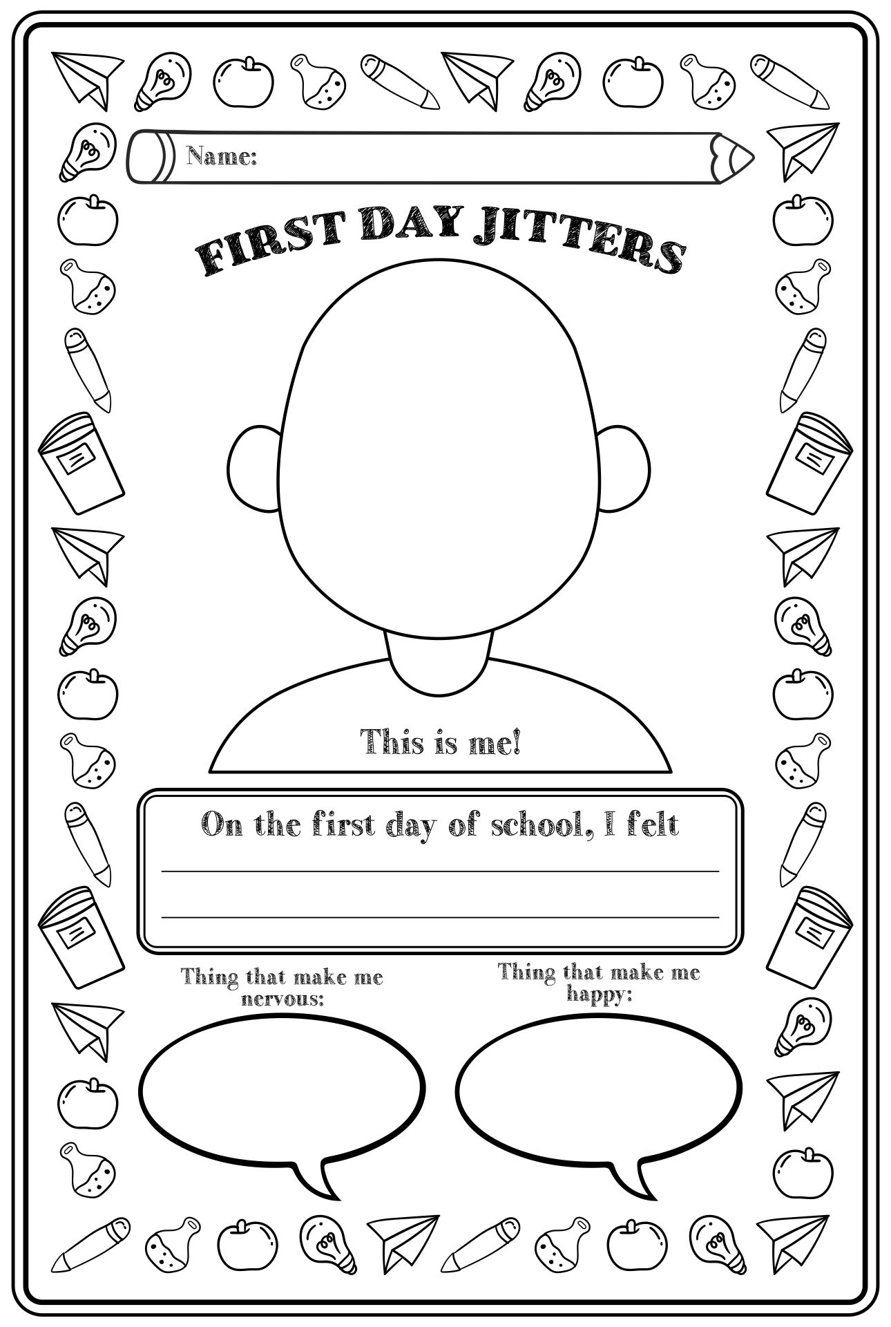 First Day Of School Printable Worksheets