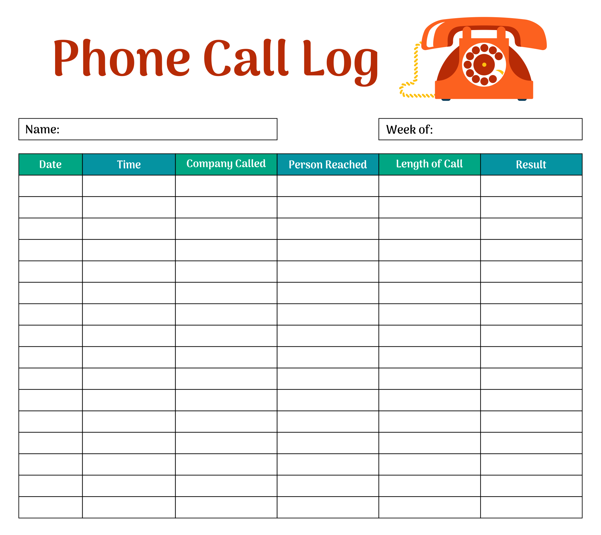  Printable Call Log Template