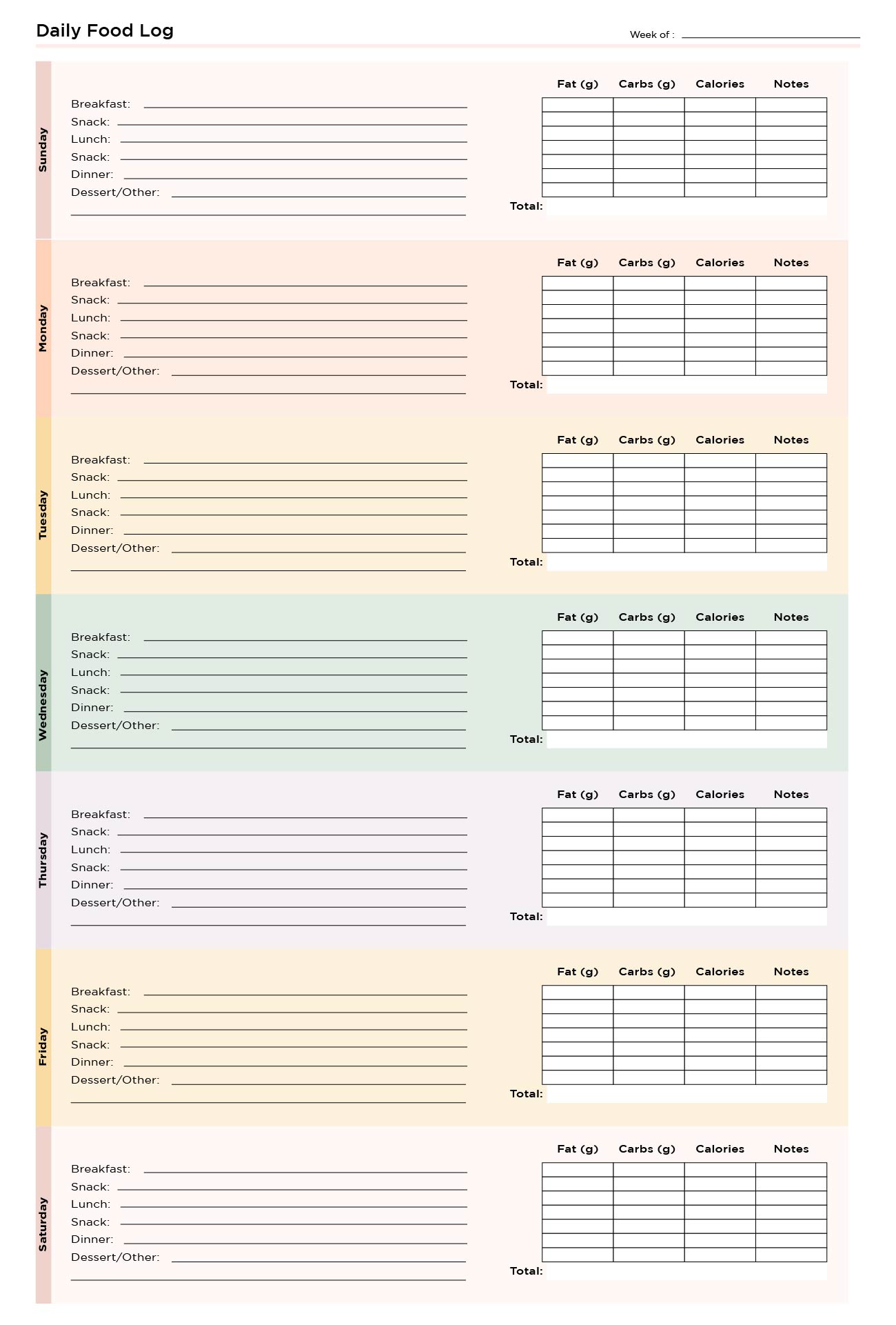 Printable Daily Food Log Sheet