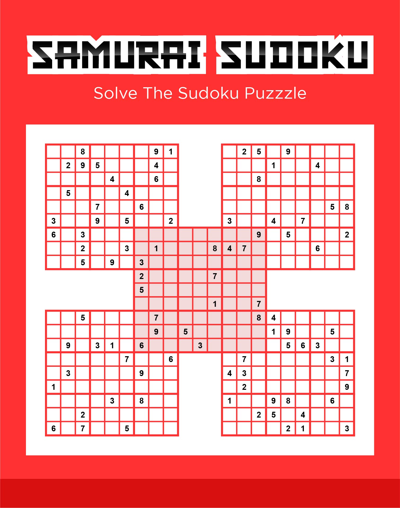 Printable Grid Samurai Sudoku Sudoku Printable Printable Sudoku My
