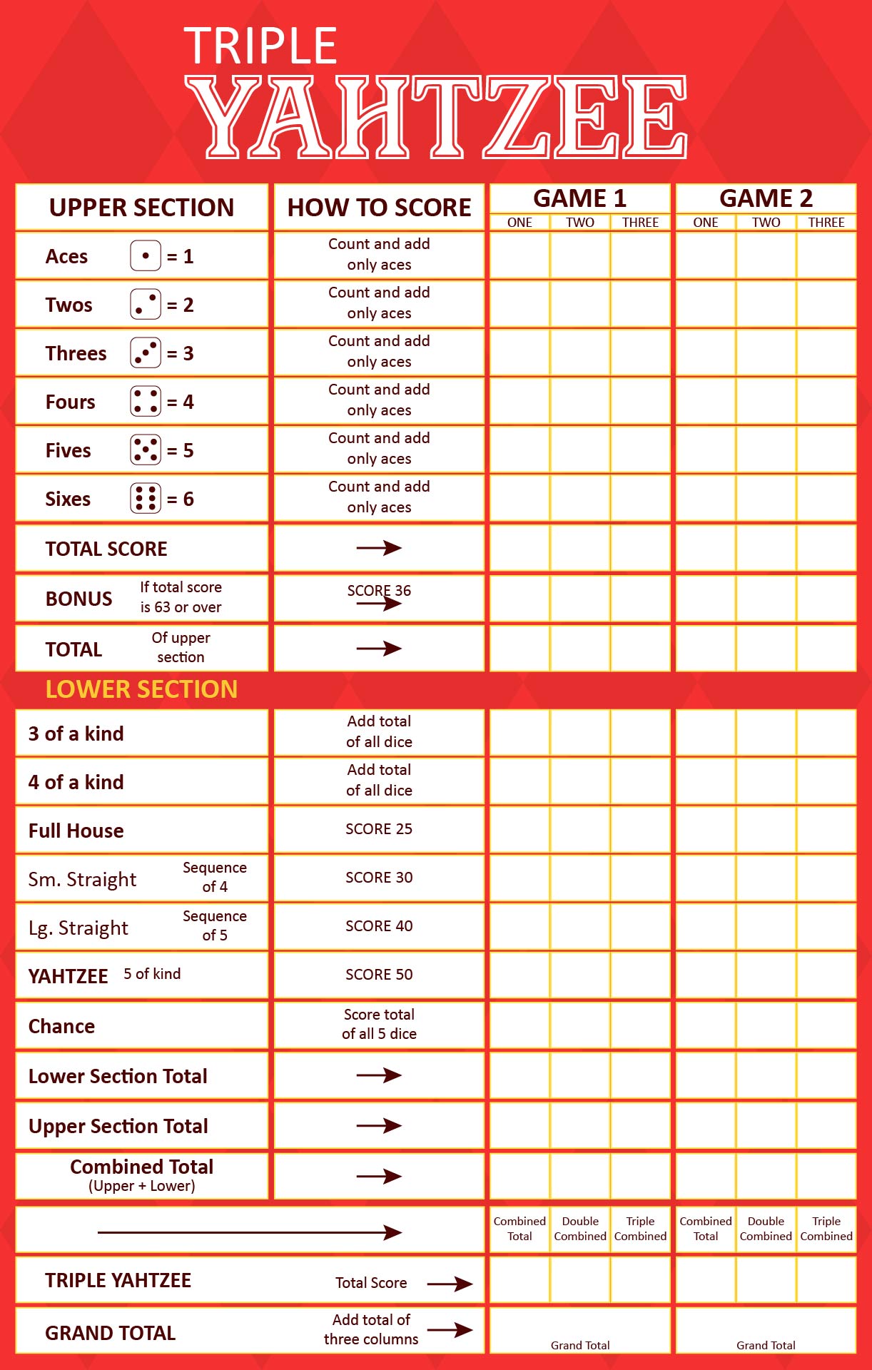 Large Printable Yahtzee Score Sheets