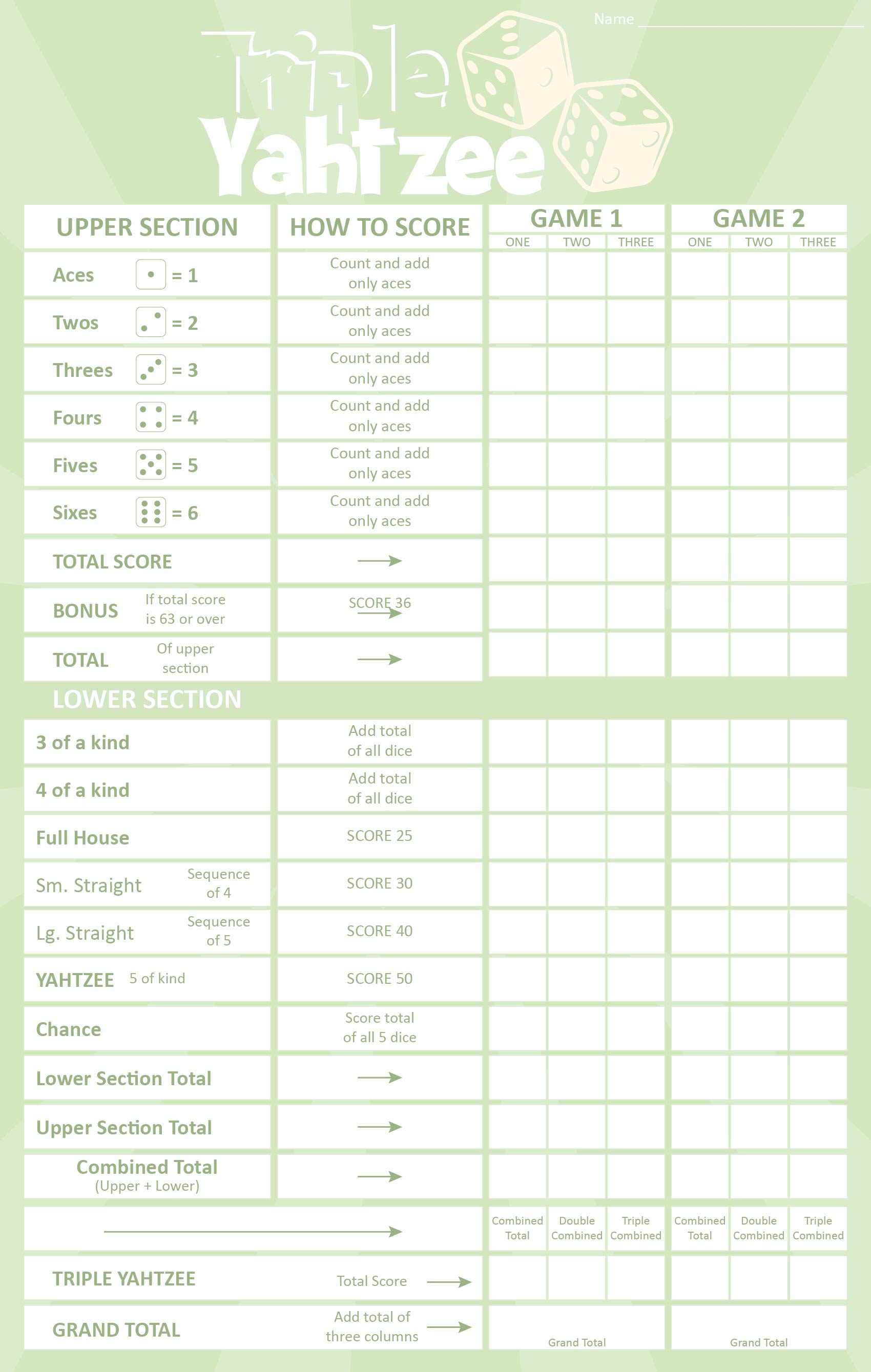 10 Best Printable Triple Yahtzee Score Pads PDF For Free At Printablee