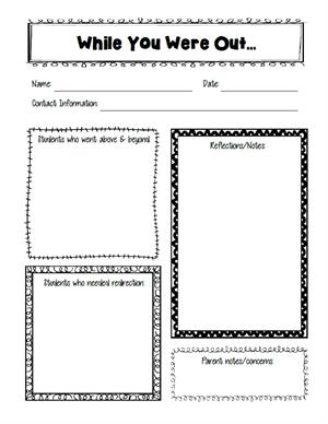 Printable While You Were Out Substitute Teacher