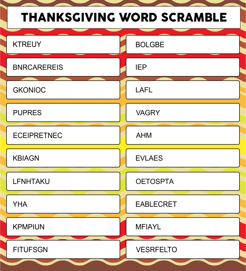 Thanksgiving Words Printable