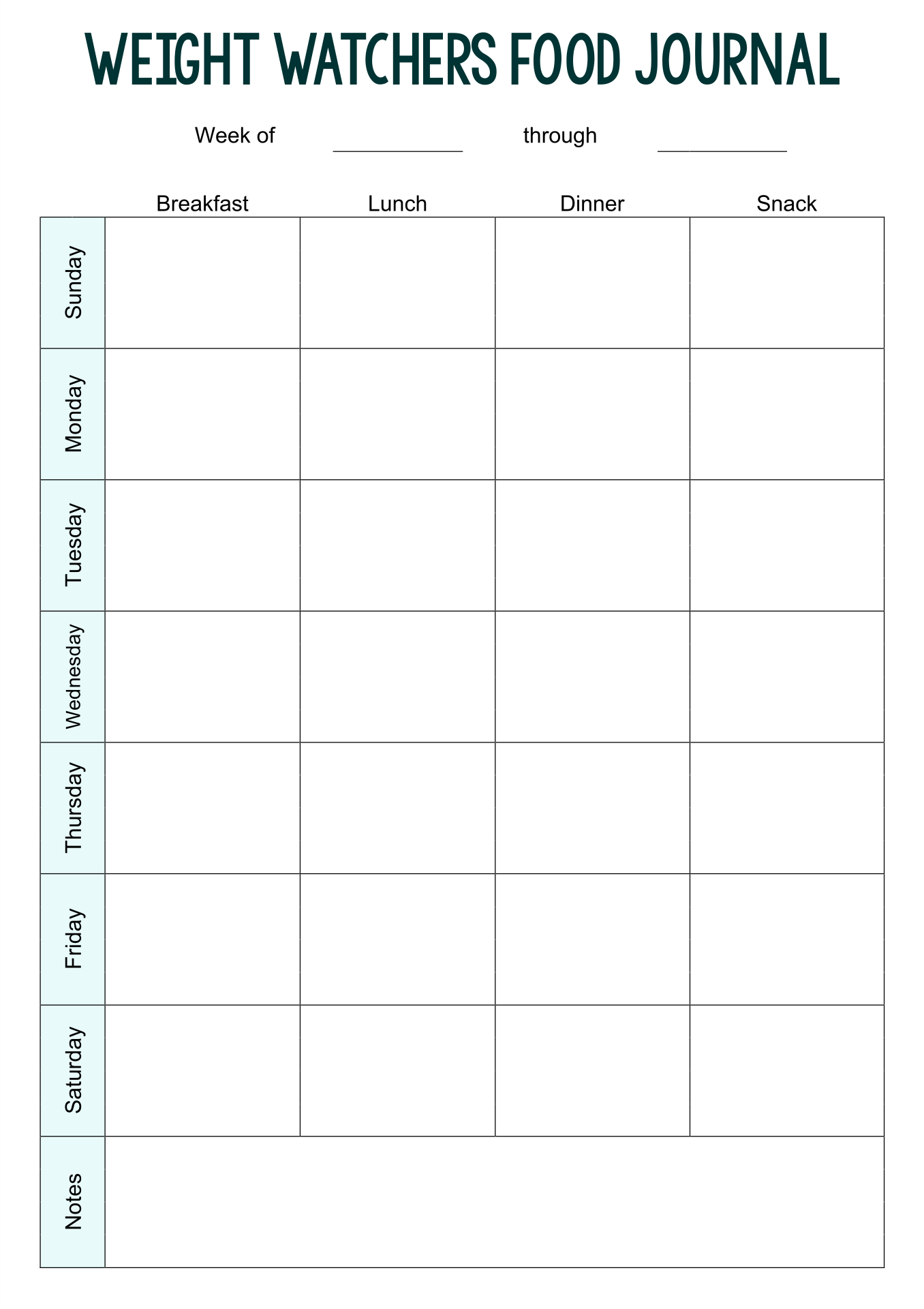 Ww Meal Planner Template