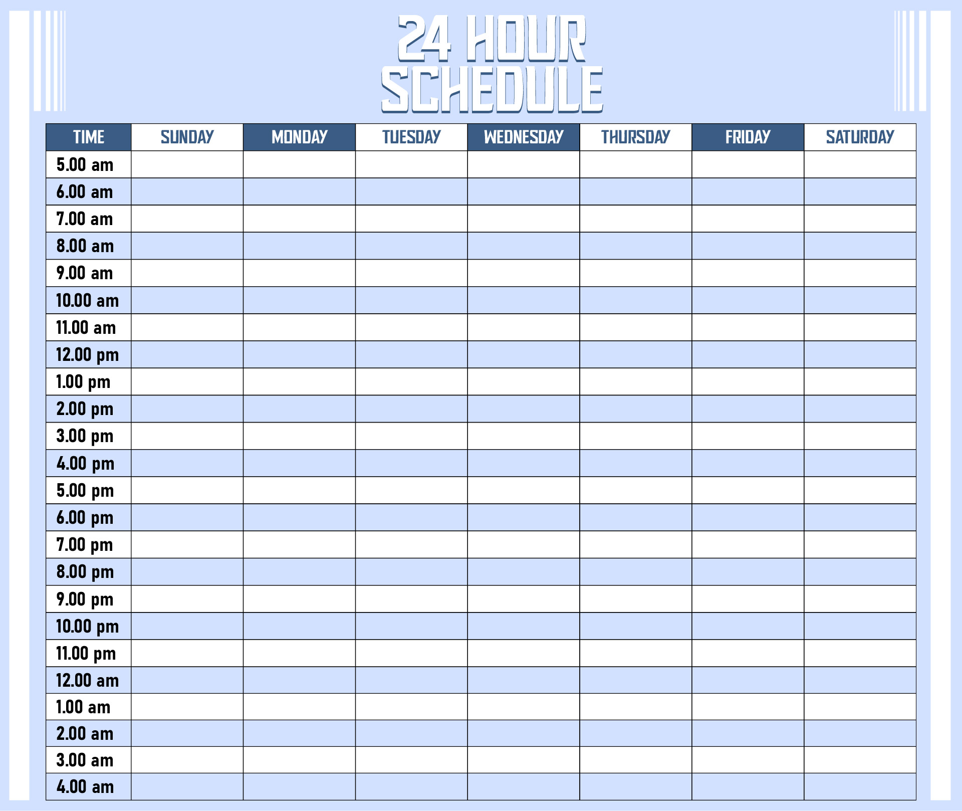 24 hour work schedule maker excel