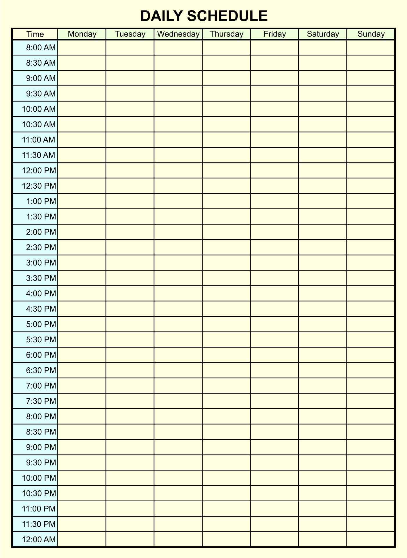 24 Hour Daily Planner Printable Free