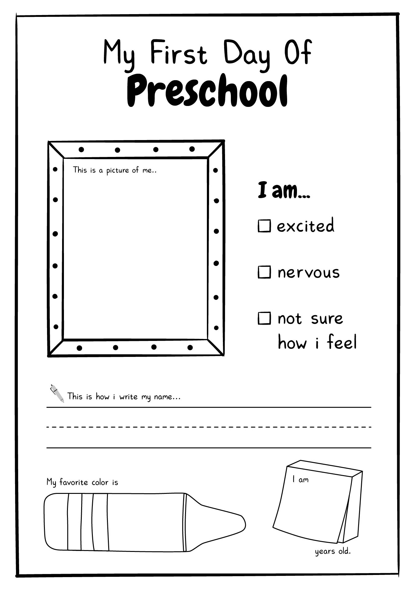 First Day Of Preschool 10 Free PDF Printables Printablee