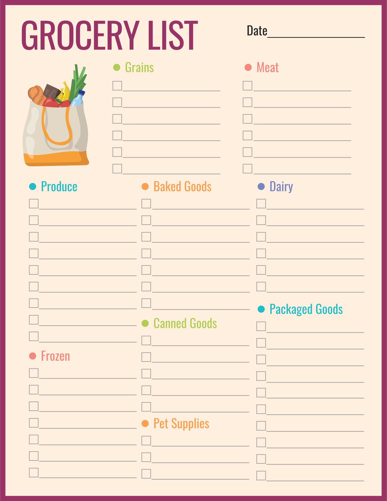 free printable blank grocery list pdf blank shopping list template a4