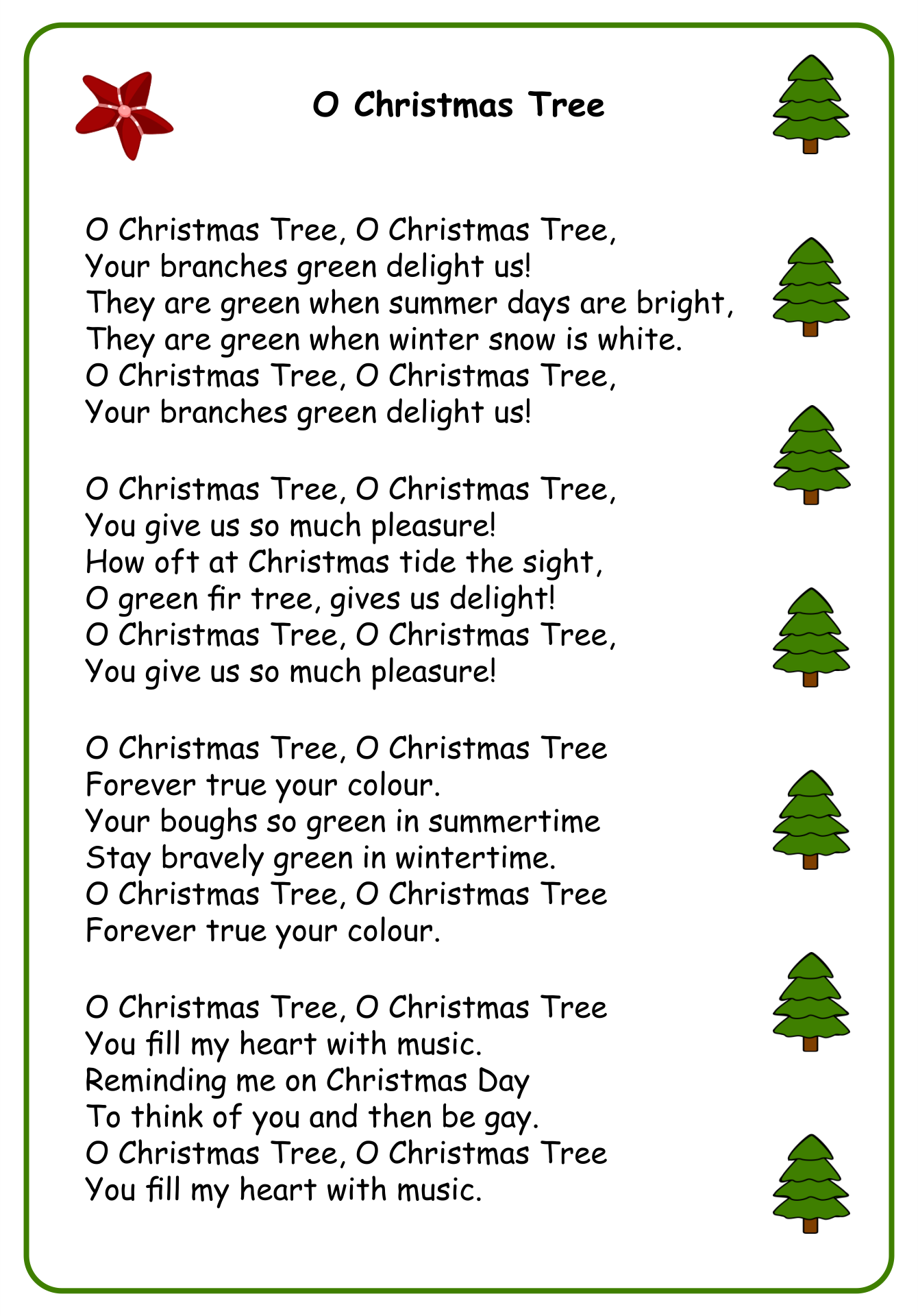 5 Best O Christmas Tree Words Printable - printablee.com