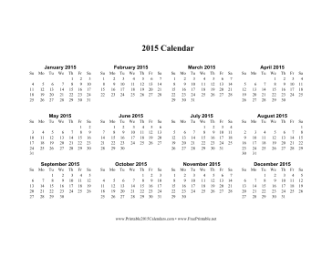 Printable 2015 Calendar On One Page