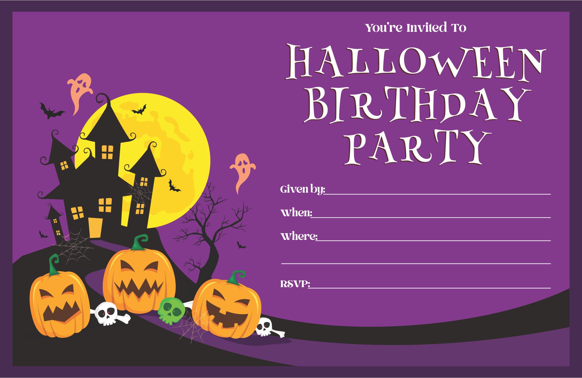 Halloween Party Birthday Invitations - 15 Free PDF Printables | Printablee