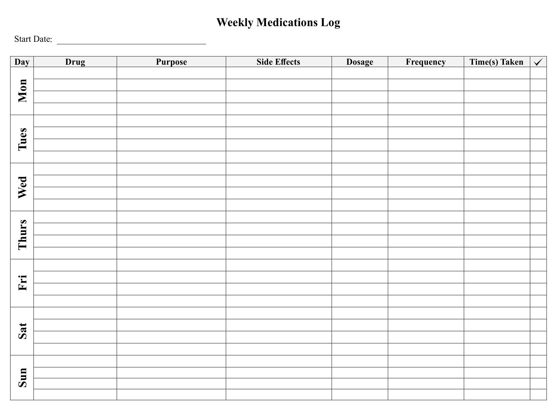 Printable Medication List For Adult