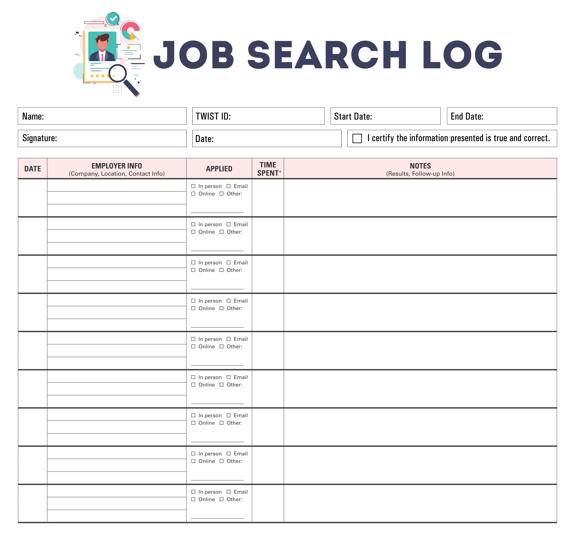 Job Search Log Template Printable