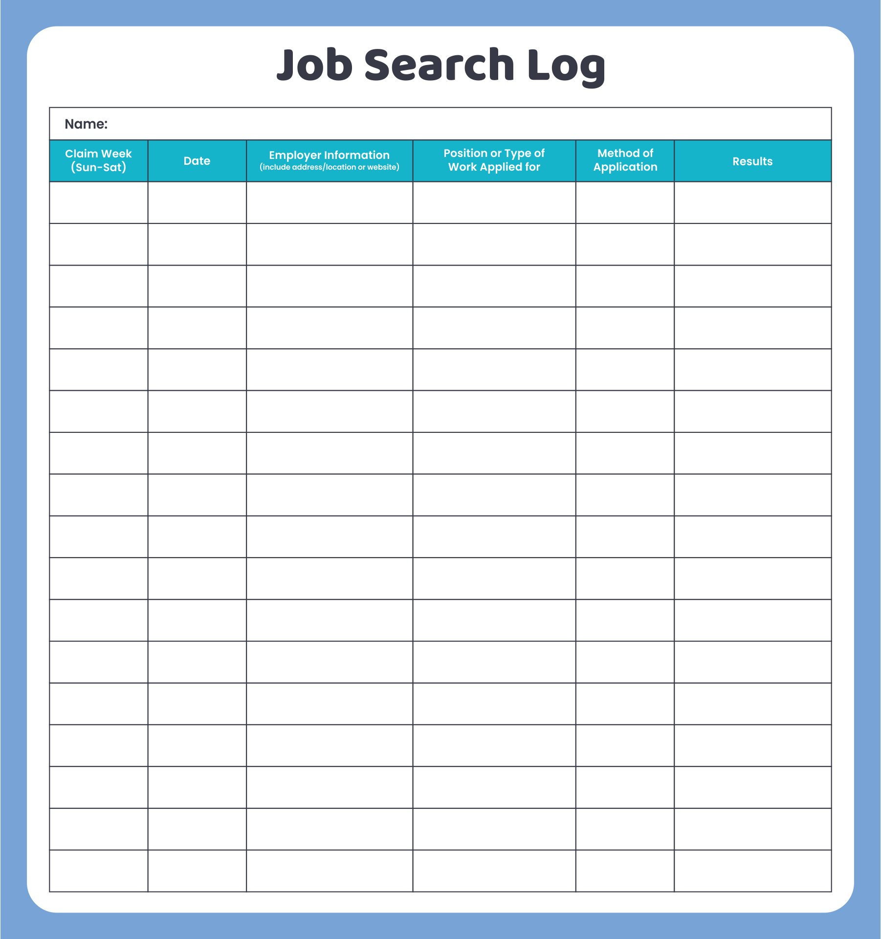 Job Search Log Template 6 Free PDF Printables Printablee