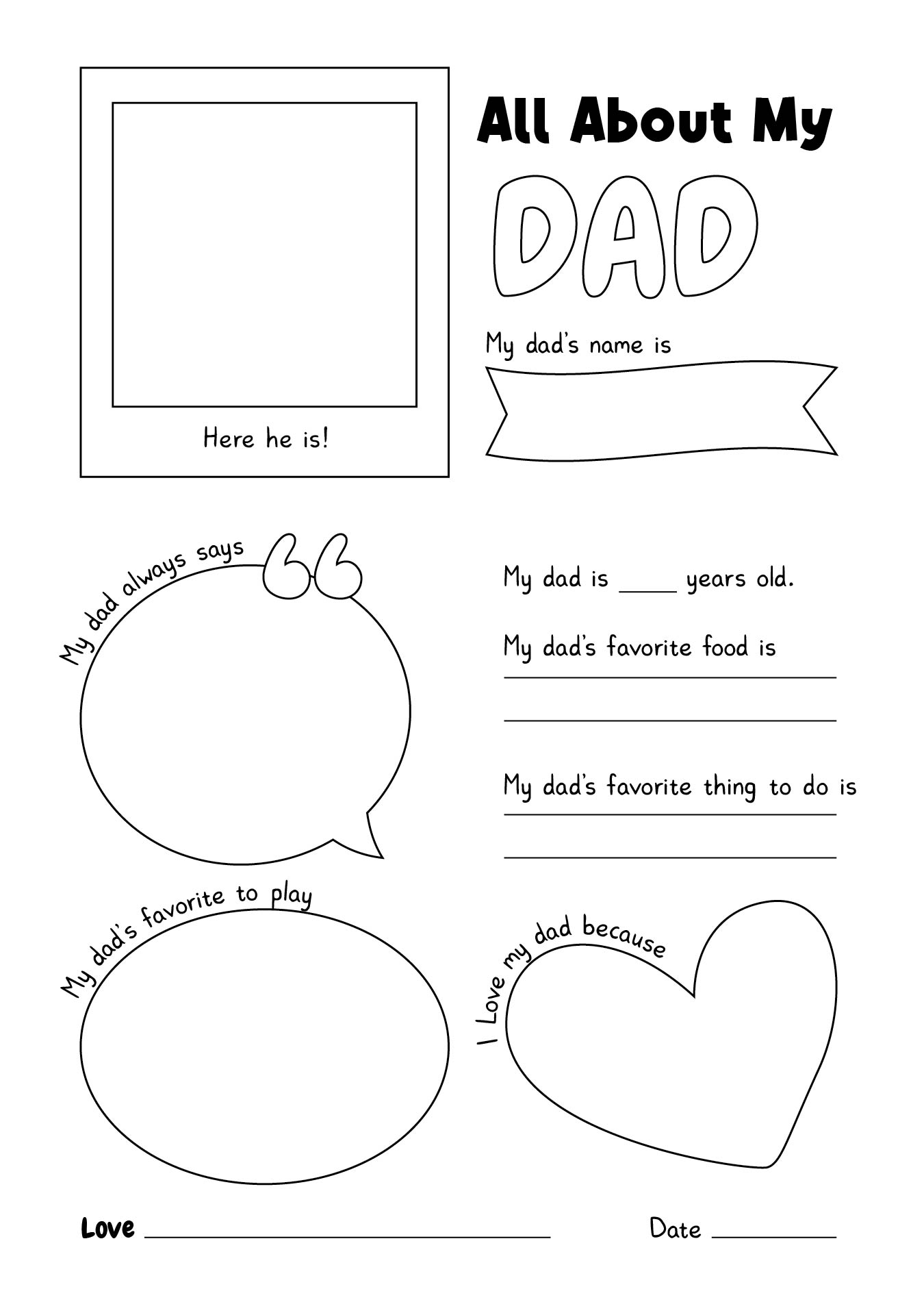 All About My Daddy Free Printable Free Printable Templates