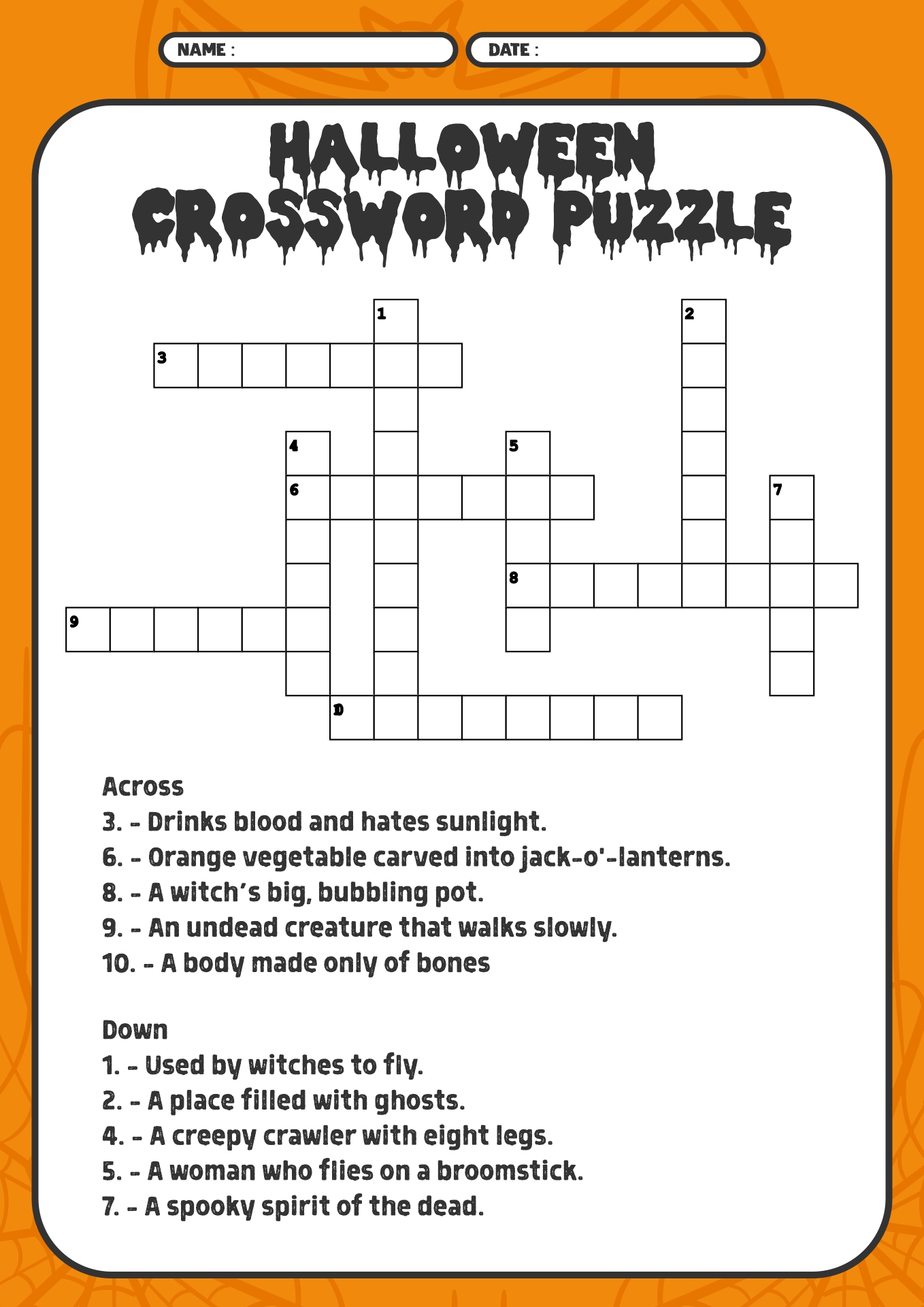 Printable Halloween Crossword Printable World Holiday