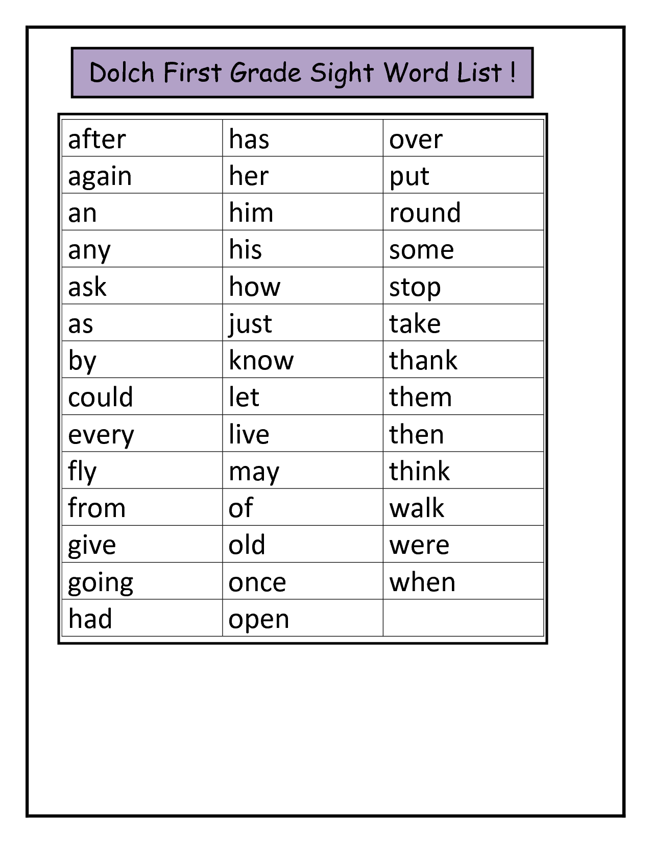 dolch sight words 1st grade