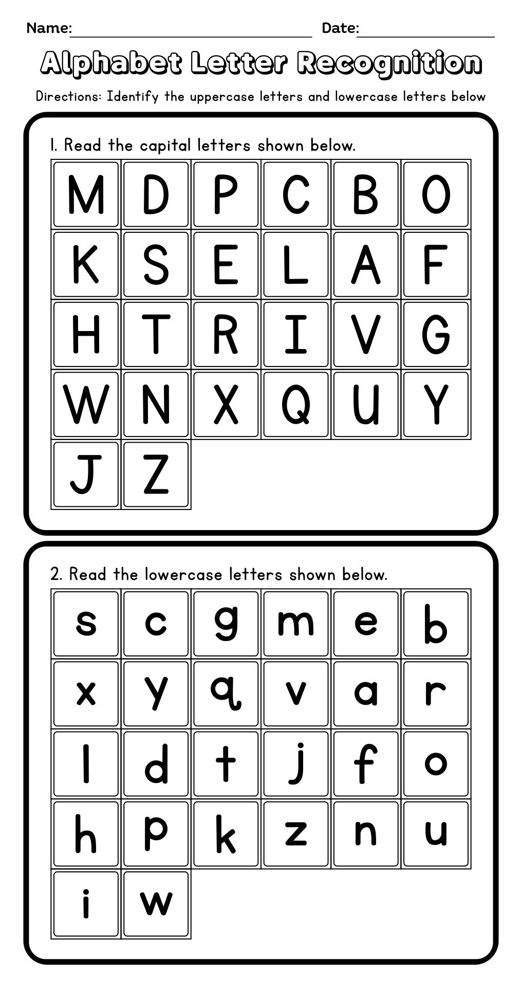 Printable Kindergarten Alphabet Games