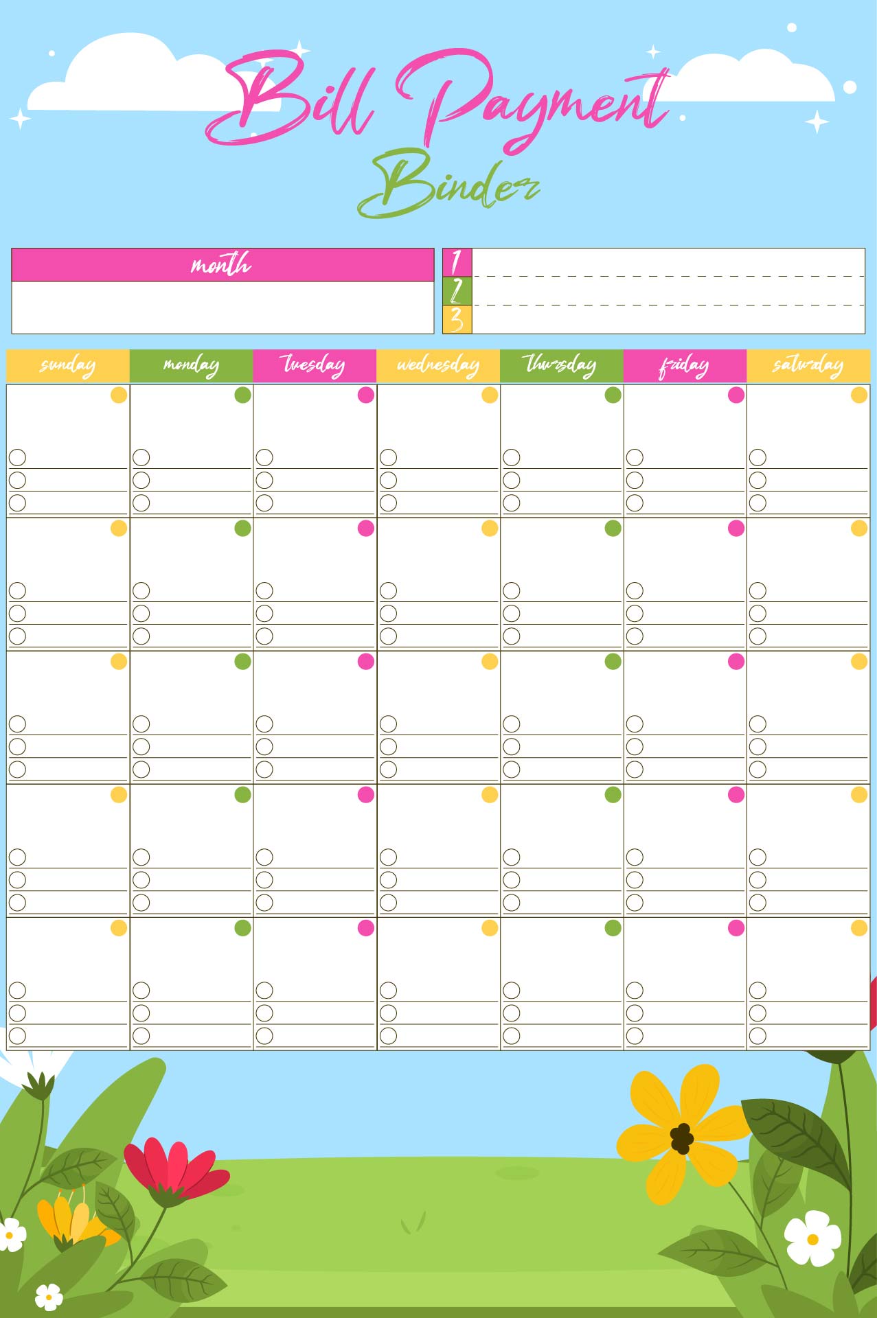 Printable Monthly Bill Payment Calendar Booklet