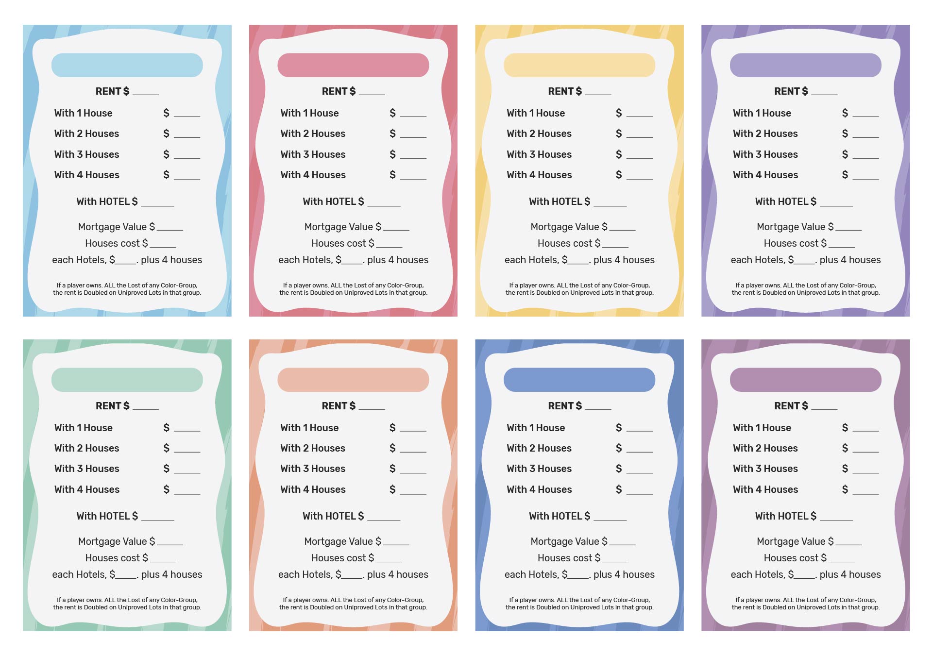 Monopoly Property Cards Printable