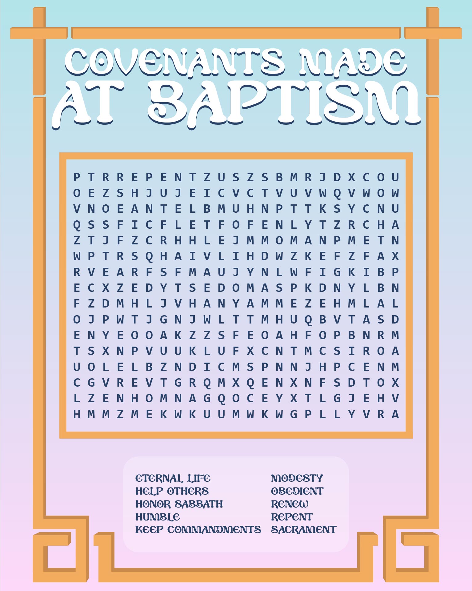Baptism LDS Printable Word Search