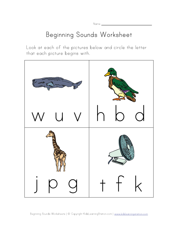 Beginning Sound Phonics Worksheets