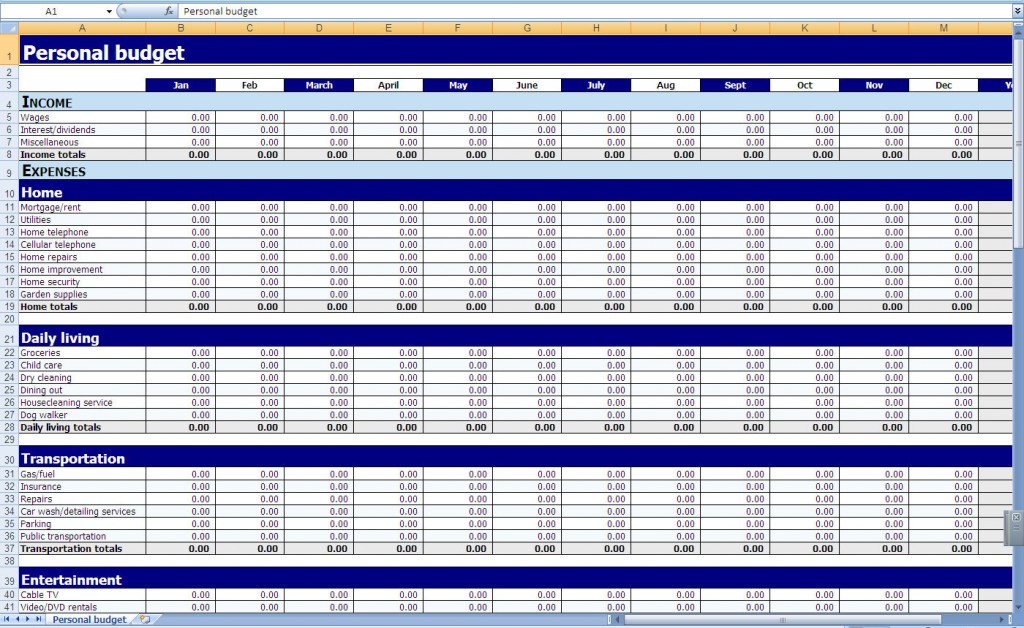 Excel Yearly Budget Spreadsheet Monthly Template