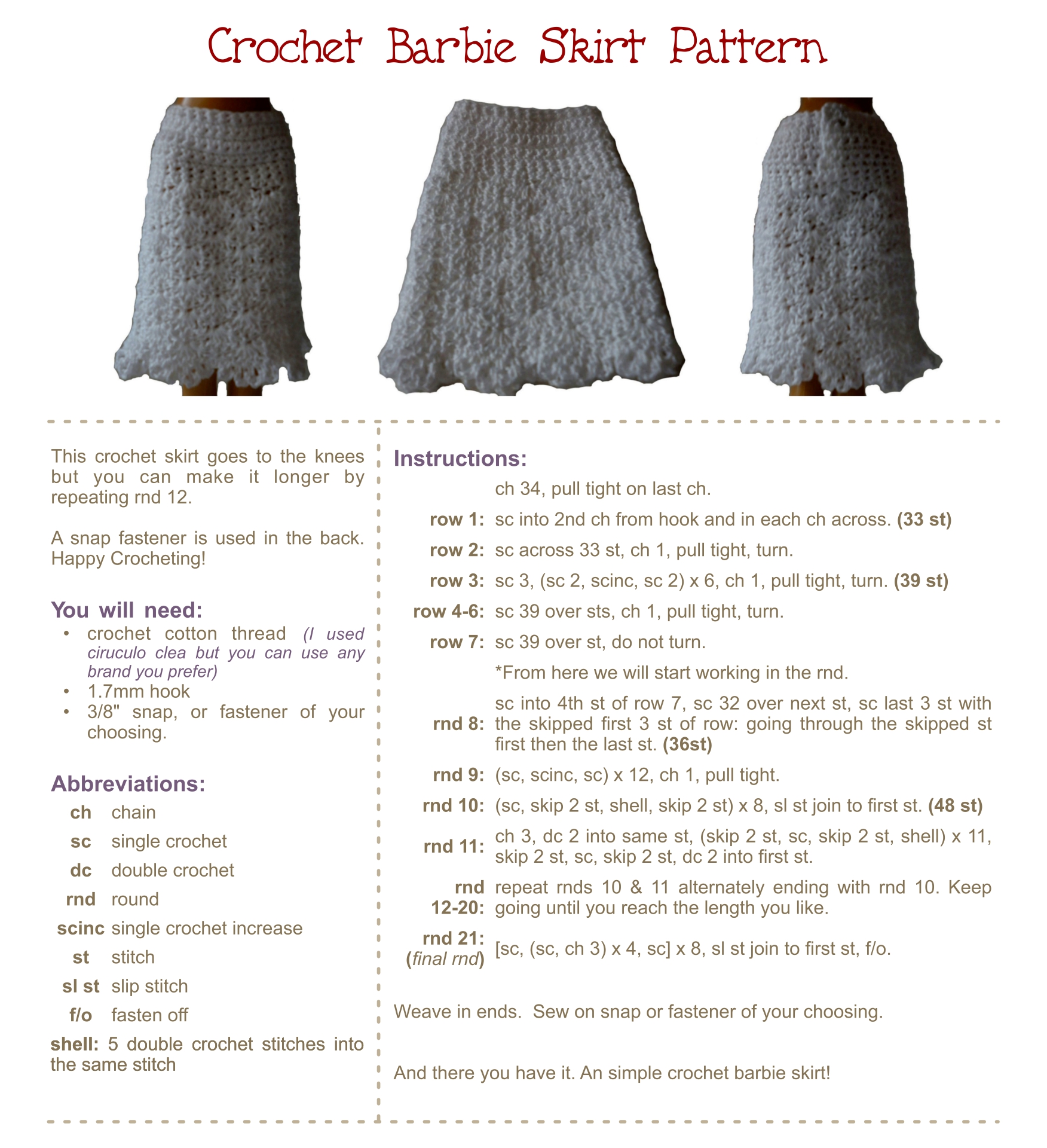 9 Best Free Printable Doll Clothes Crochet Pattern   printablee.com