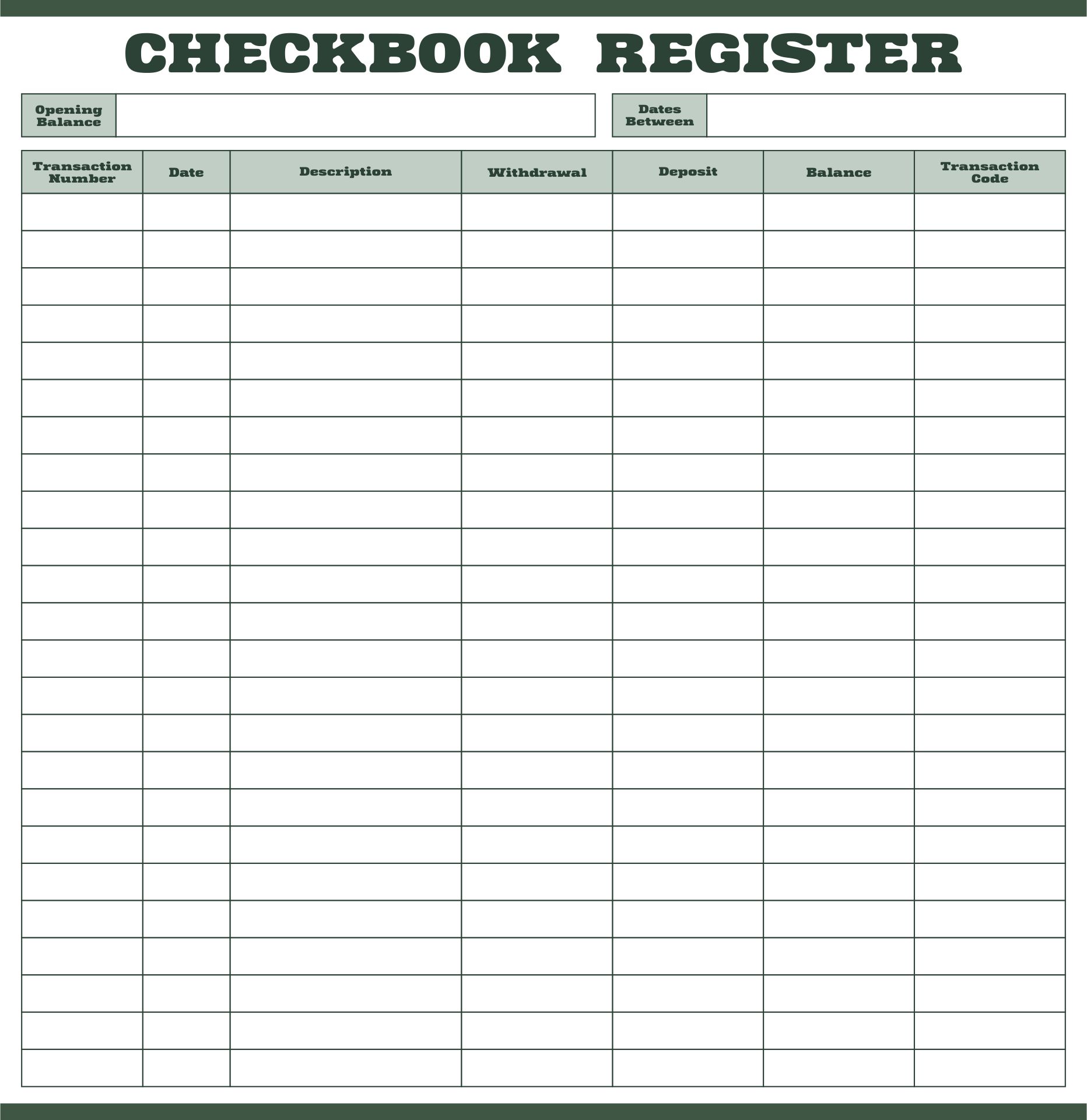 Check Register Double Sided