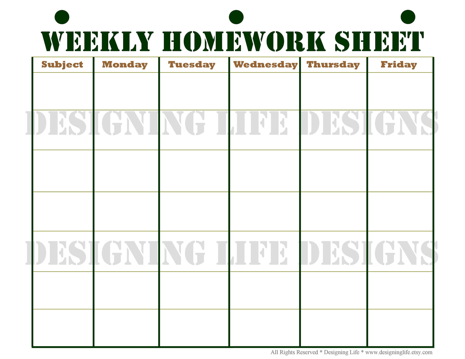 Printable Homework Planner Template