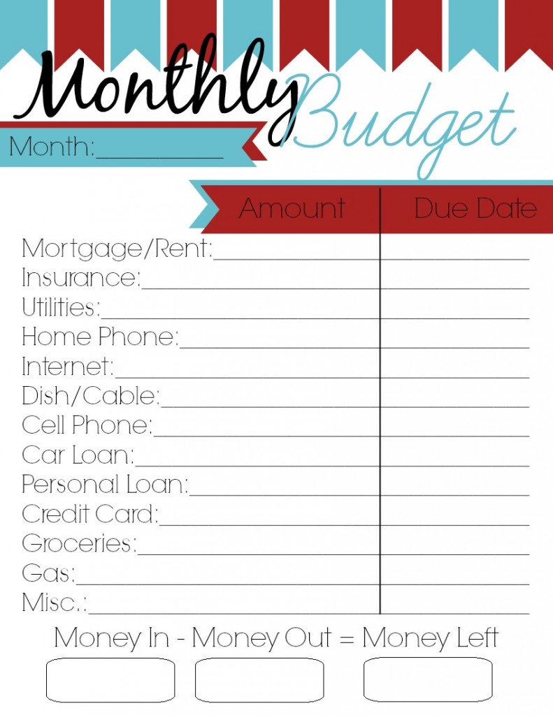 Printable Monthly Budget