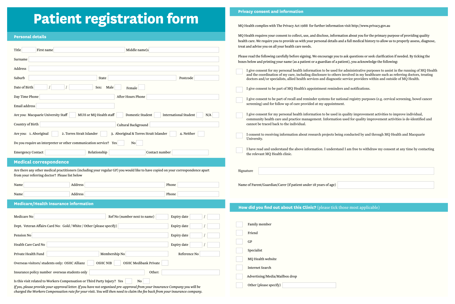 Printable Patient Registration Form Mens Health Printable Forms Free Online