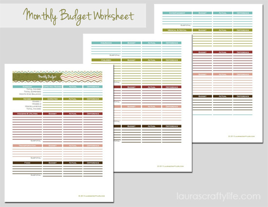 Monthly Budget Worksheet