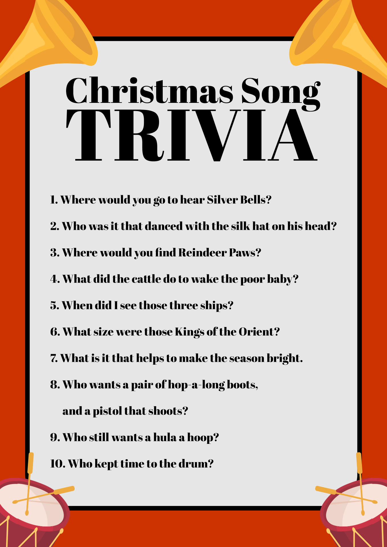 5 Best Free Printable Christmas Carol Trivia Game PDF For Free At