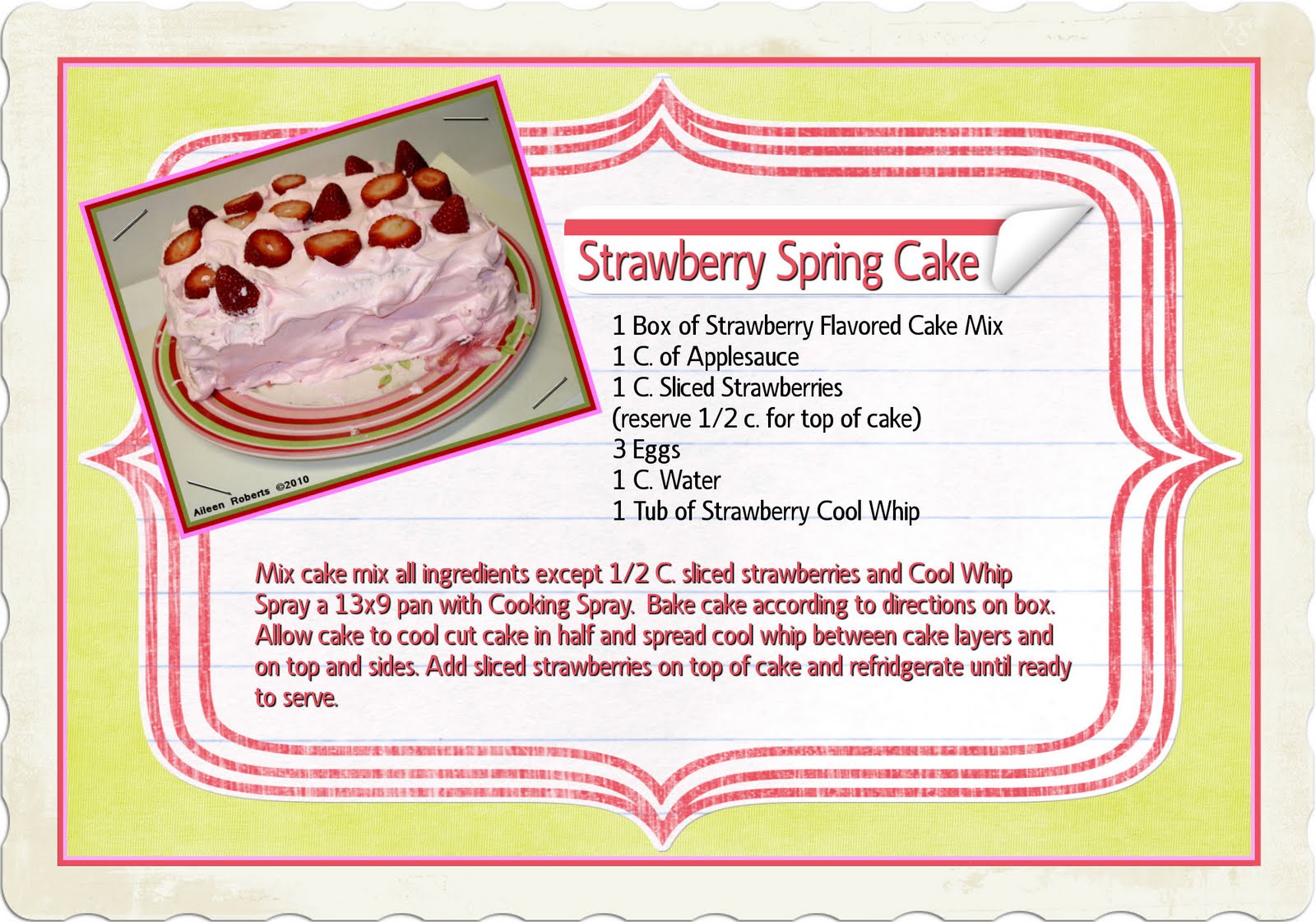 Strawberry Cake Recipe Card