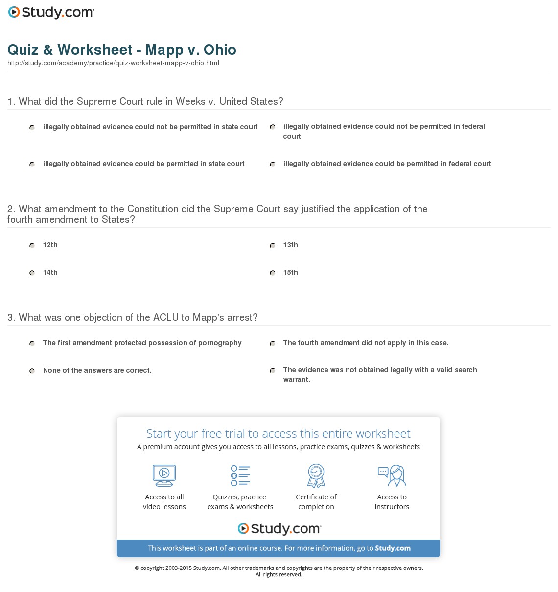 14th and 15th Amendment Worksheet