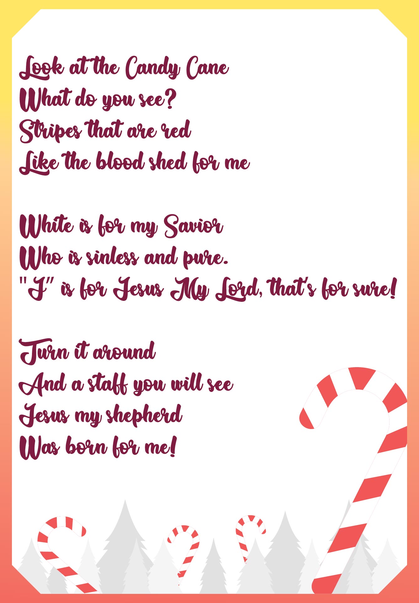 Jesus Candy Cane Poem Printable