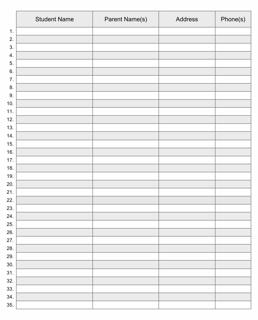 10 Best Class List Blank Printable PDF for Free at Printablee