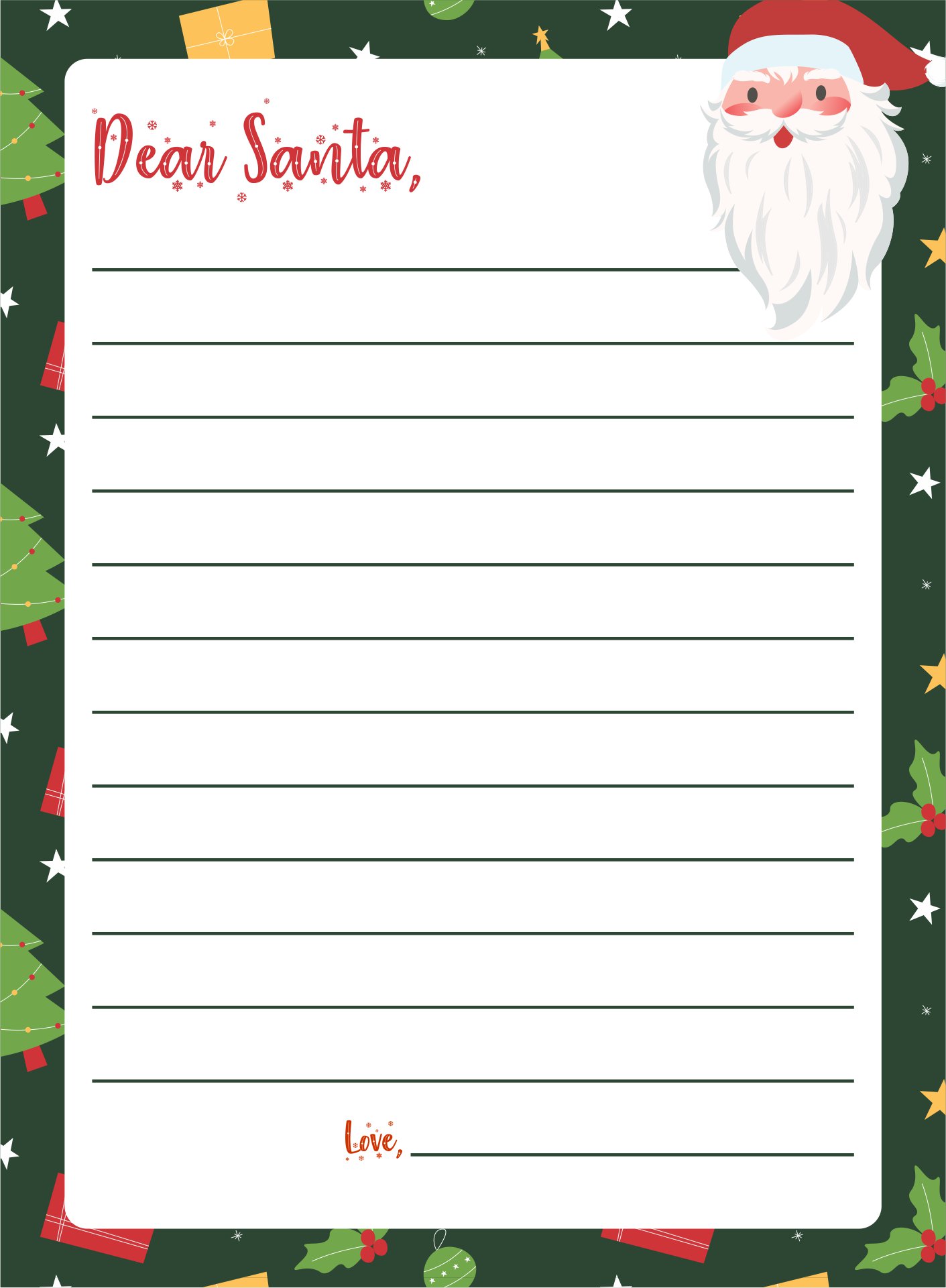 Printable Christmas Letter To Santa Templates