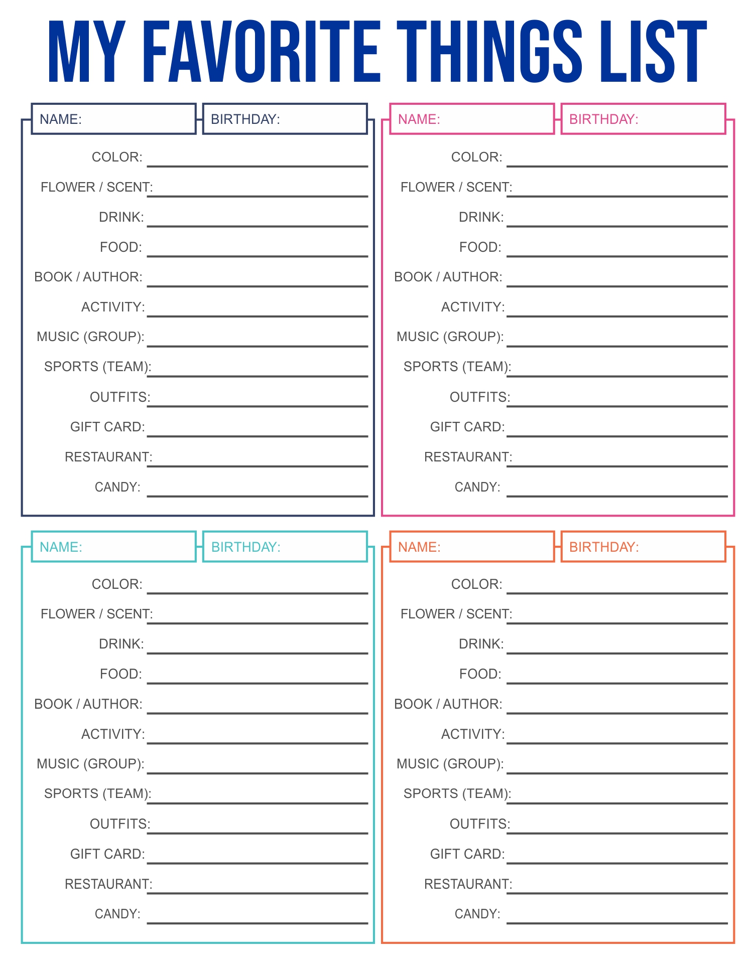 Free Printable Templates Favoirte Things Party