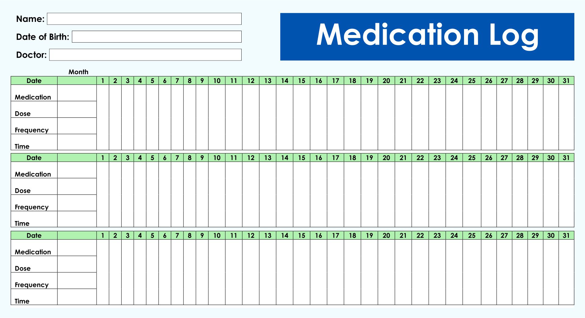 Printable Patient Medication Log Sheet