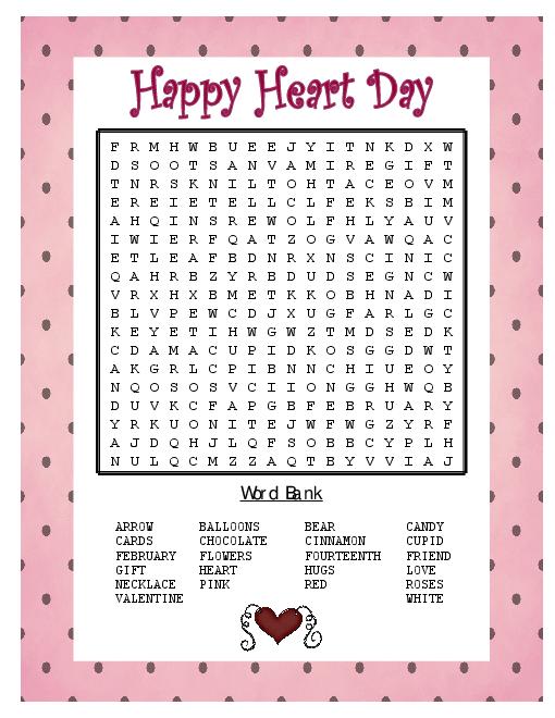 Valentine Day Word Crossword Puzzles