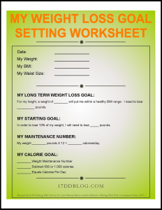 Weight Loss Goal Setting Worksheet