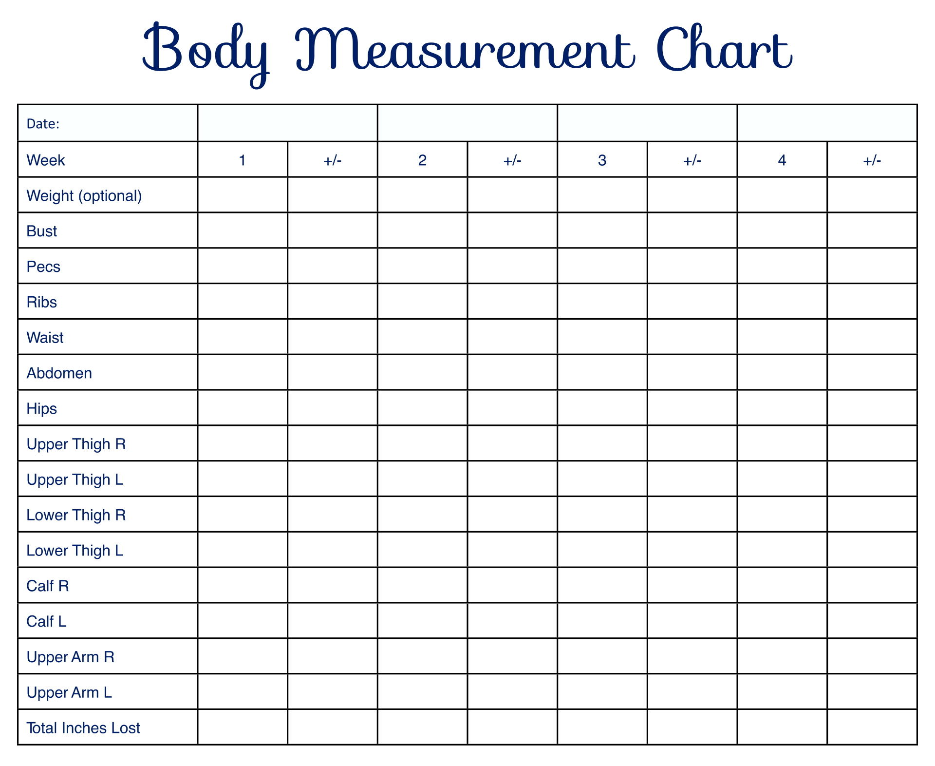 10 Best Printable Weight Loss Measurement Chart PDF for Free at Printablee