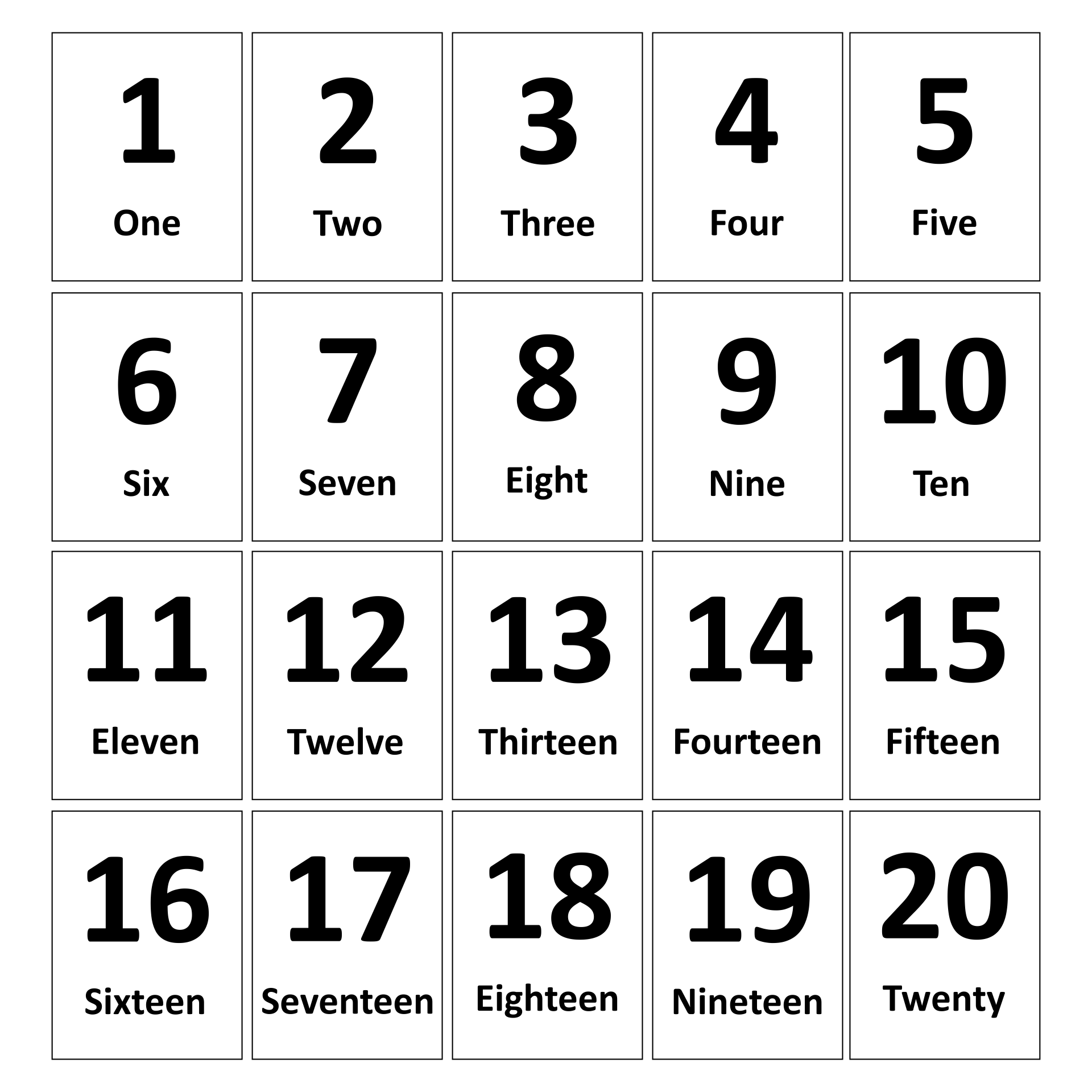 Number Flashcards 1 20 Printable Printable World Holiday